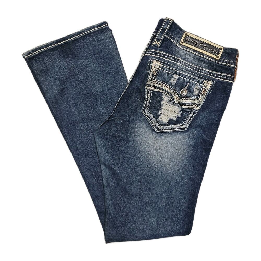 Rock Revival Jeans Womens 31 Blue Betty Easy Boot Low Rise Rhinestone Pockets